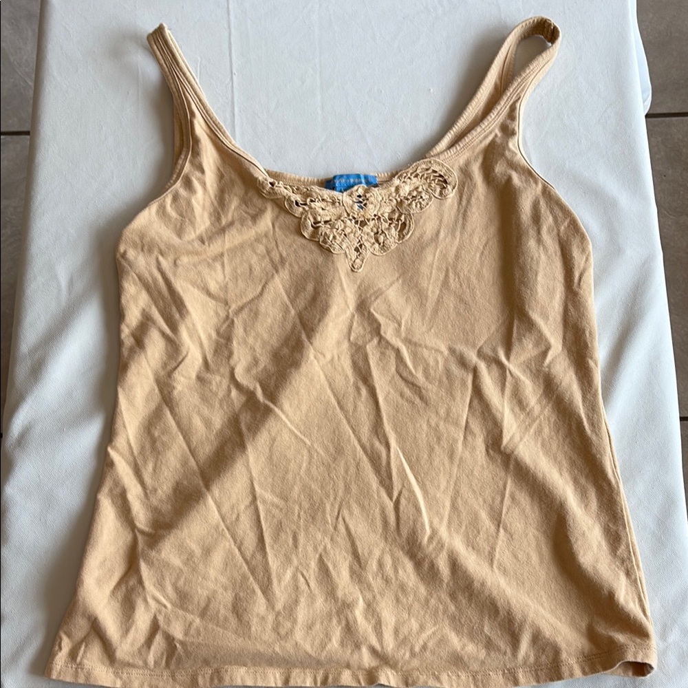 White + Warren Beige Camisole with Lace Accent